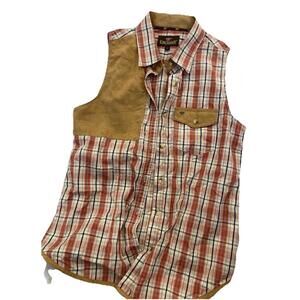 King Ranch Vest Women M Suede Plaid Cotton Outdoors Cowboy H88